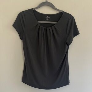 Worthington Black Scoop Neck Short Sleeve Top with Front Pleats